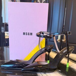 MSGM Black Heels with Neon Green Details